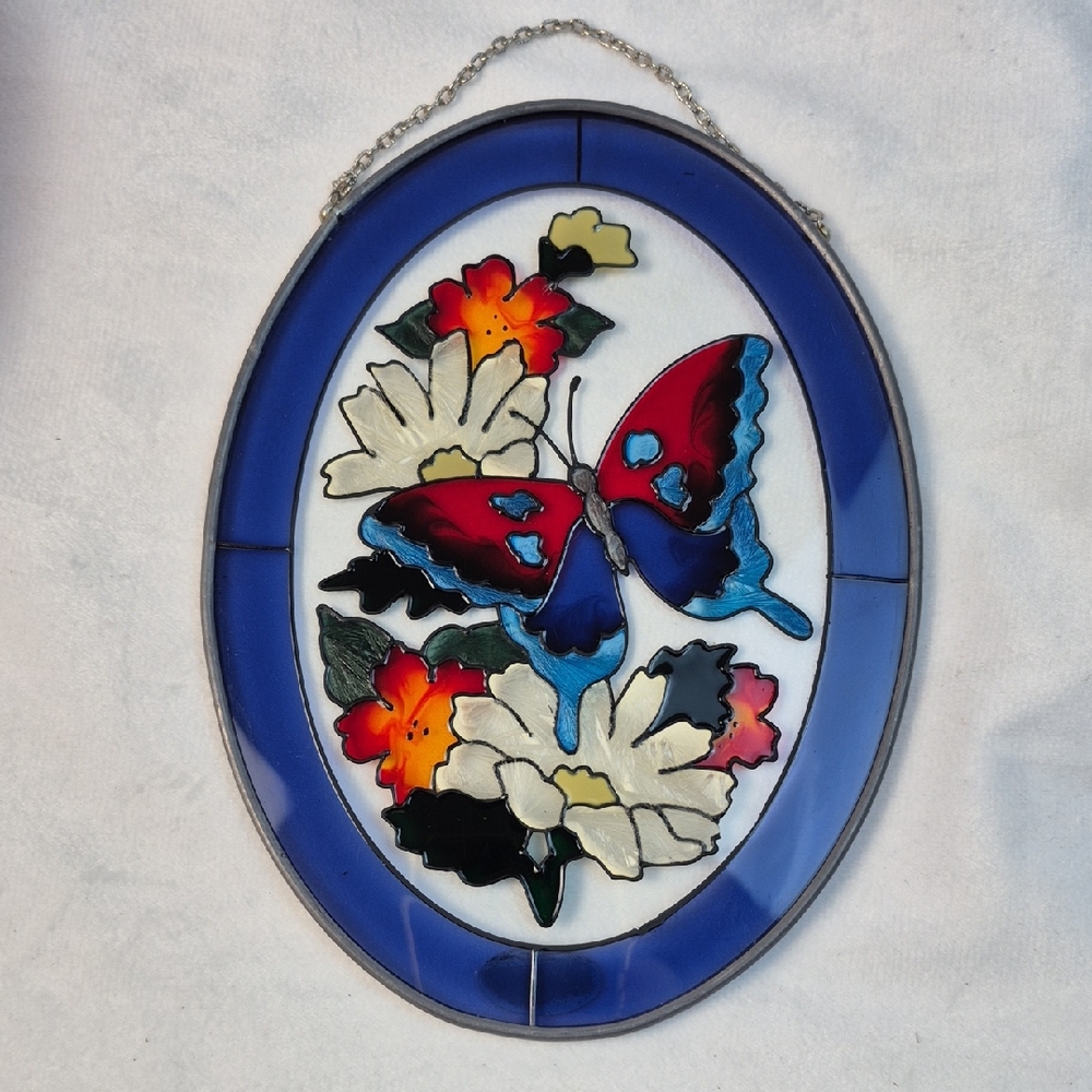 Joan Baker Designs Stained Glass Butterfly Art   7" x 5.25"